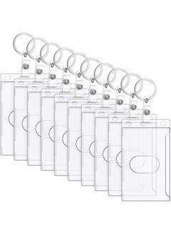 Marspark 10 Pack Plastic Heavy Duty Badge Holder, Clear Id Card Holder With Keyring, Rigid Fuel Card Protector Keychain Secure Credit Card Id Holder Keychain With Thumb Slot  - Image 1