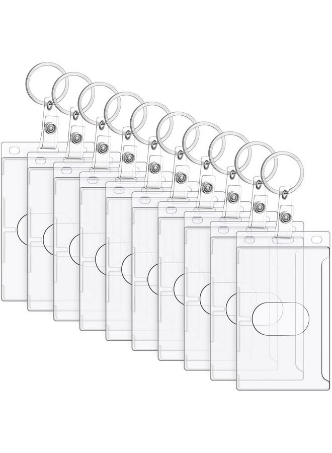 Marspark 10 Pack Plastic Heavy Duty Badge Holder, Clear Id Card Holder With Keyring, Rigid Fuel Card Protector Keychain Secure Credit Card Id Holder Keychain With Thumb Slot - Image 1