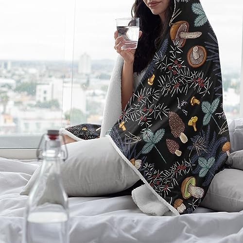 ARTIEMASTER Mushroom Hooded Blanket Mushrooms Gifts for Women Soft Fleece Flannel Dark Wild Forest Mushrooms Throw Wearable Blanket All Season Plant Blankets for Bed Decorative 50"x40" for Kid - Image 4