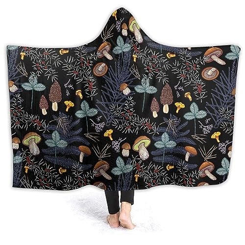 ARTIEMASTER Mushroom Hooded Blanket Mushrooms Gifts for Women Soft Fleece Flannel Dark Wild Forest Mushrooms Throw Wearable Blanket All Season Plant Blankets for Bed Decorative 50"x40" for Kid - Image 1