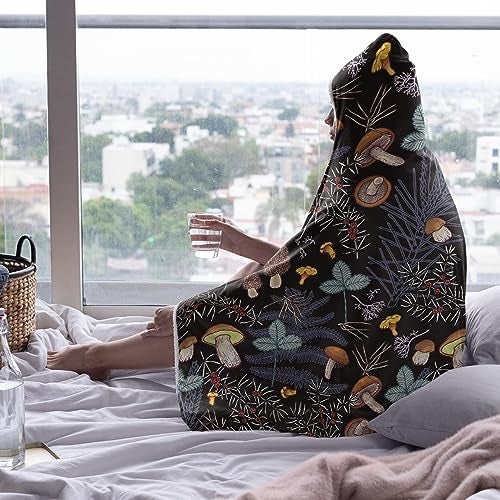 ARTIEMASTER Mushroom Hooded Blanket Mushrooms Gifts for Women Soft Fleece Flannel Dark Wild Forest Mushrooms Throw Wearable Blanket All Season Plant Blankets for Bed Decorative 50"x40" for Kid - Image 3