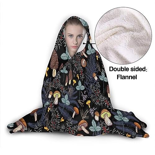 ARTIEMASTER Mushroom Hooded Blanket Mushrooms Gifts for Women Soft Fleece Flannel Dark Wild Forest Mushrooms Throw Wearable Blanket All Season Plant Blankets for Bed Decorative 50"x40" for Kid - Image 2