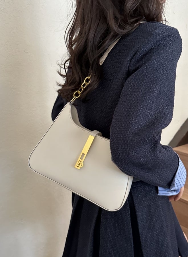Women's Solid Color PU Leather Shoulder Bag, Ladies Large-capacity Crossbody Bag Sling Bag Side Bag Carry Bag, Daily Commuter/Banquet/Party/Campus Handbag Satchel Bag for Girls/College Students(White)  - Image 2