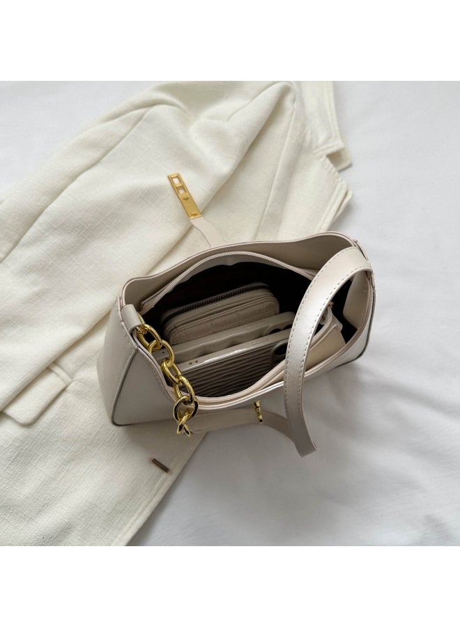 Women's Solid Color PU Leather Shoulder Bag, Ladies Large-capacity Crossbody Bag Sling Bag Side Bag Carry Bag, Daily Commuter/Banquet/Party/Campus Handbag Satchel Bag for Girls/College Students(White)  - Image 3