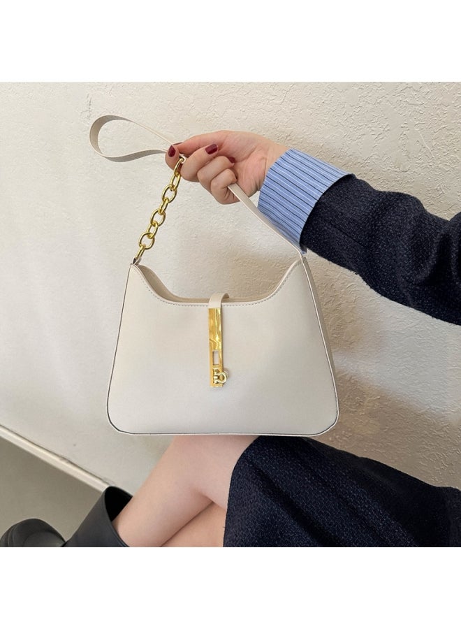 Women's Solid Color PU Leather Shoulder Bag, Ladies Large-capacity Crossbody Bag Sling Bag Side Bag Carry Bag, Daily Commuter/Banquet/Party/Campus Handbag Satchel Bag for Girls/College Students(White)  - Image 5