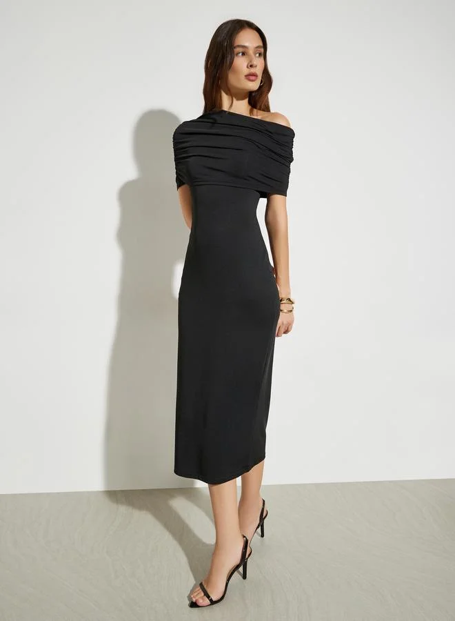 Styli black Black Off-Shoulder Bodycon Midi Dress for Women | Best Price UAE