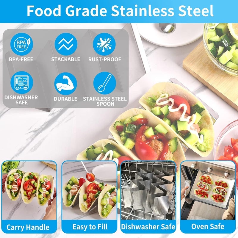 Taco Holder - Stainless Steel Taco Stand Rack Tray Style , Oven Safe for Baking, Dishwasher and Grill Safe - حامل تاكو من الفولاذ المقاوم للصدأ - Image 4