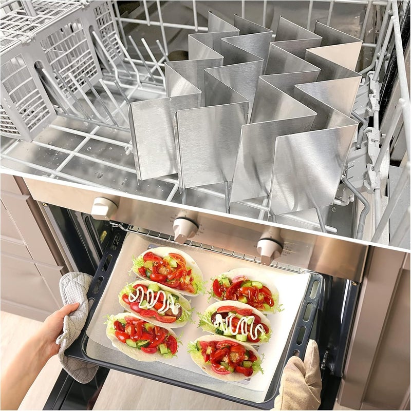Taco Holder - Stainless Steel Taco Stand Rack Tray Style , Oven Safe for Baking, Dishwasher and Grill Safe - حامل تاكو من الفولاذ المقاوم للصدأ - Image 5
