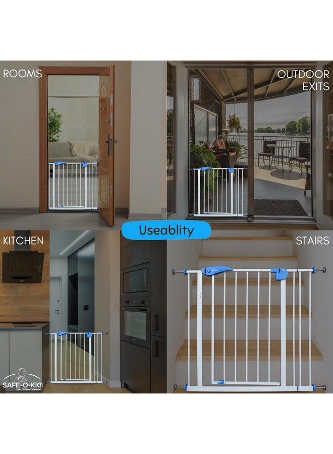 سيف-أو-كيد بوابة أمان الأطفال المعدنية النقية Safe-O-Kid® Bannifence بضمان لمدة عام، (75-95 سم) قابلة للتعديل، إغلاق تلقائي في اتجاهين، حاجز للسلالم والأبواب والممرات، سياج حاجز - رمادي - Image 3