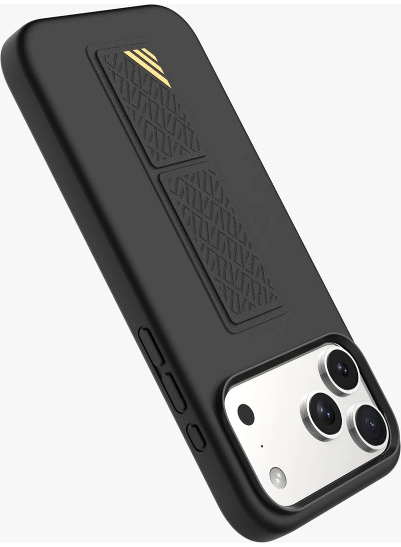 ليفيلو جراب مورفيكس سيليكون لهاتف iPhone 17 Pro مع قبضة جلدية لتثبيت آمن / مصد مقاوم للصدمات / غطاء خلفي بتصميم نحيف / حواف مرتفعة للكاميرا والشاشة / سيليكون سائل مريح / حافة مرتفعة - أسود - Image 2