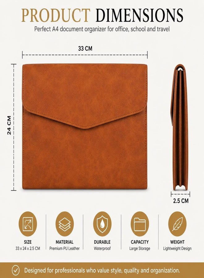 Shrux PU Leather A5 File Folder Document Holder - Waterproof Portfolio & Certificate Envelope Folder Case with Magnetic Snap Closure | School, Office & Collage Project Paper Organizer Folder (Brown) - Image 3