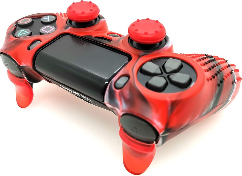 Asokex Silicone Skin Cover for Ps4 Controller (1pc Anti-Slip Case, 1 Pair L2 R2 Trigger Extender, 4pcs Thumb Grips,4pcs LED Light Bar Decal) Protector for DualShock PS4/ Slim/Pro Controller (red granular) - Image 2
