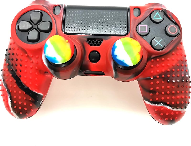 Asokex Silicone Skin Cover for Ps4 Controller (1pc Anti-Slip Case, 1 Pair L2 R2 Trigger Extender, 4pcs Thumb Grips,4pcs LED Light Bar Decal) Protector for DualShock PS4/ Slim/Pro Controller (red granular) - Image 5