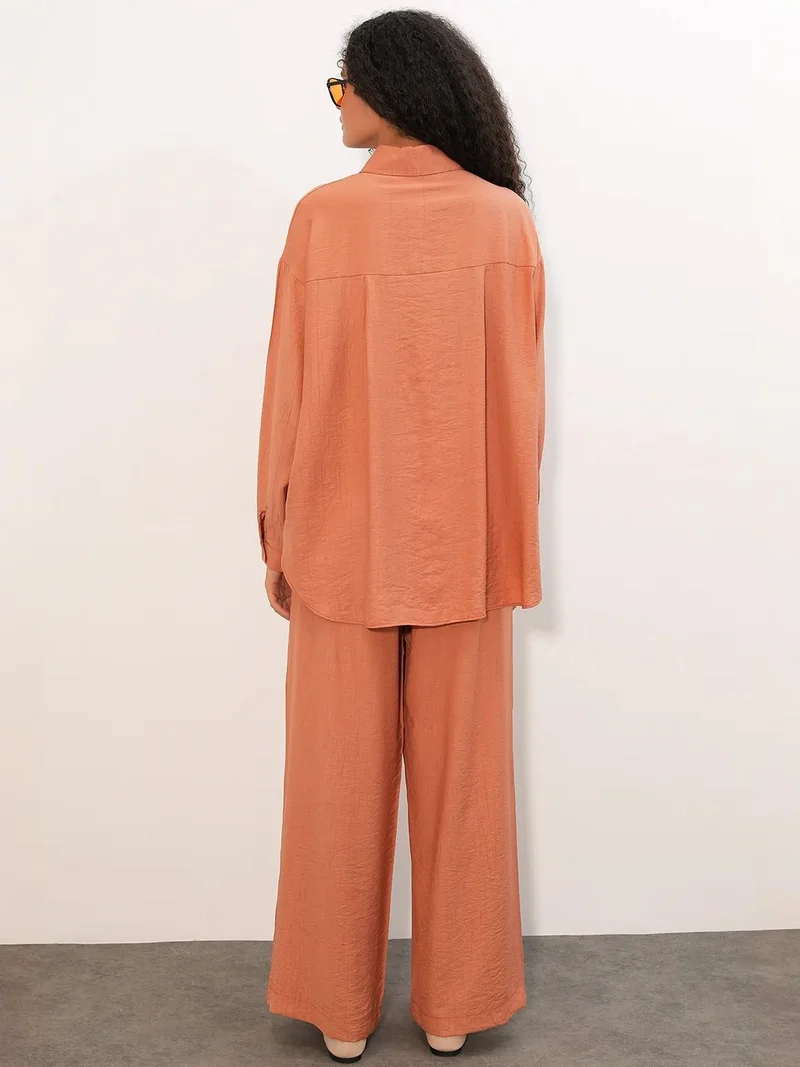 Big Dart Pale Orange BDART Textured Button-Up Long Sleeve Shirt for Women | Best Price UAE