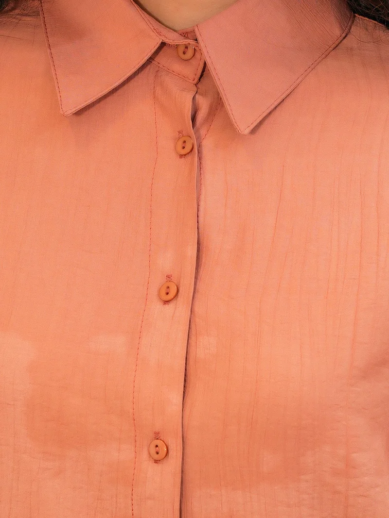 Big Dart Pale Orange BDART Textured Button-Up Long Sleeve Shirt for Women | Best Price UAE