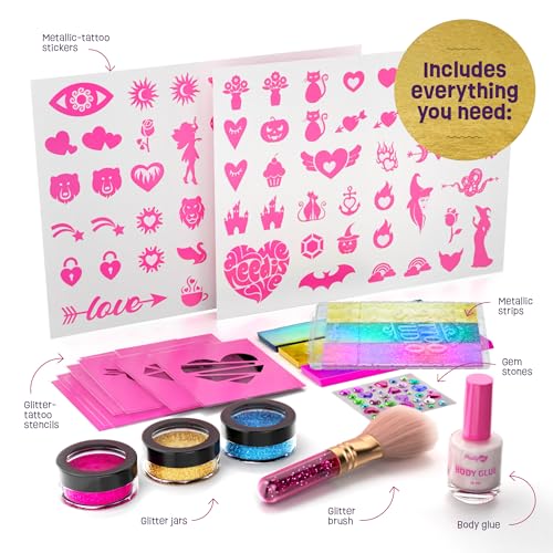 Pretty Me Glitter Tattoo Kit for Kids - Glitter & Metallic Fake Tattoos for Girls - Birthday Gift Ideas for Girl - Temporary Tattoo Set - Craft Kits Toys for Ages 6 7 8 9 10 11 Year Old - Cool Gifts - Image 2