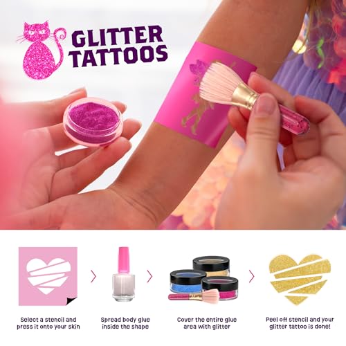 Pretty Me Glitter Tattoo Kit for Kids - Glitter & Metallic Fake Tattoos for Girls - Birthday Gift Ideas for Girl - Temporary Tattoo Set - Craft Kits Toys for Ages 6 7 8 9 10 11 Year Old - Cool Gifts - Image 3