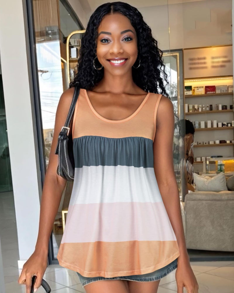 CHICGAL Womens Tank Tops Summer Sleeveless Blouse Crewneck Casual Loose Fit Tunic Shirt(Multicolor Stripe, XL) - Image 2