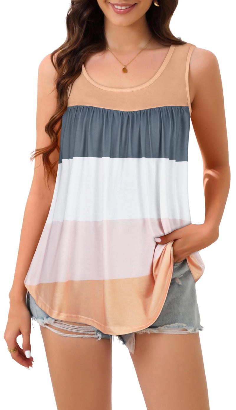 CHICGAL Womens Tank Tops Summer Sleeveless Blouse Crewneck Casual Loose Fit Tunic Shirt(Multicolor Stripe, XL) - Image 3
