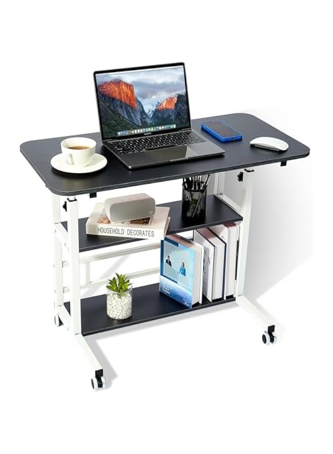 DURKU Portable Student Desk with Adjustable Height, Ideal for Home Office or Small Spaces. Mobile Laptop Table with Storage, Perfect for Bedside Study or Work. 31.5 Standing Desk on Wheels for Gaming. - Image 1