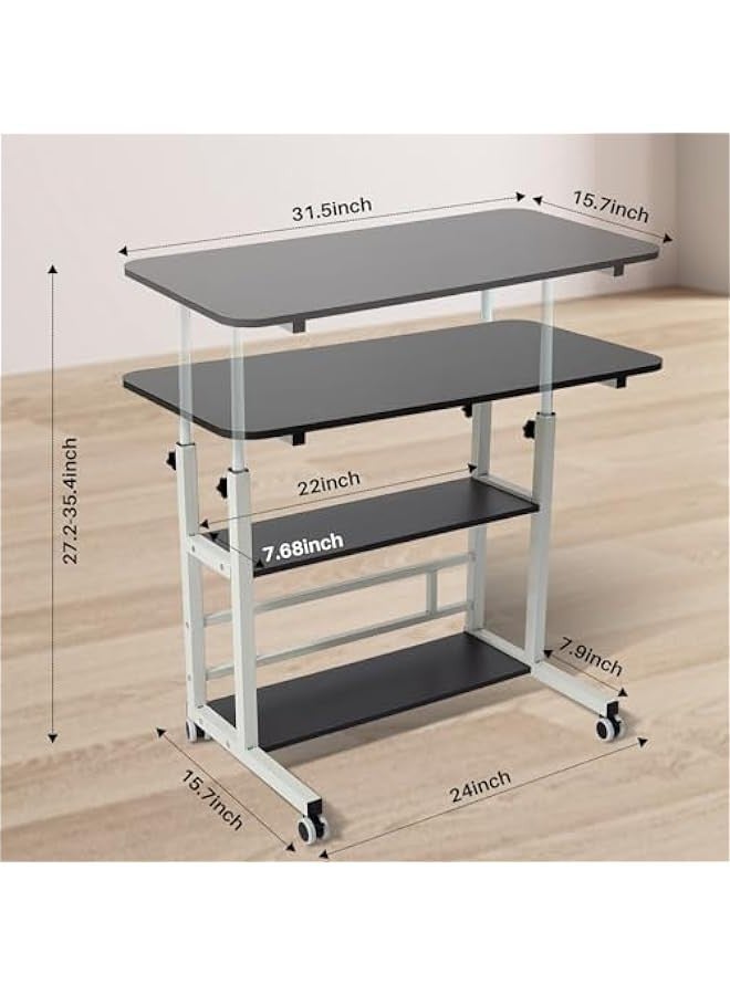 DURKU Portable Student Desk with Adjustable Height, Ideal for Home Office or Small Spaces. Mobile Laptop Table with Storage, Perfect for Bedside Study or Work. 31.5 Standing Desk on Wheels for Gaming. - Image 2