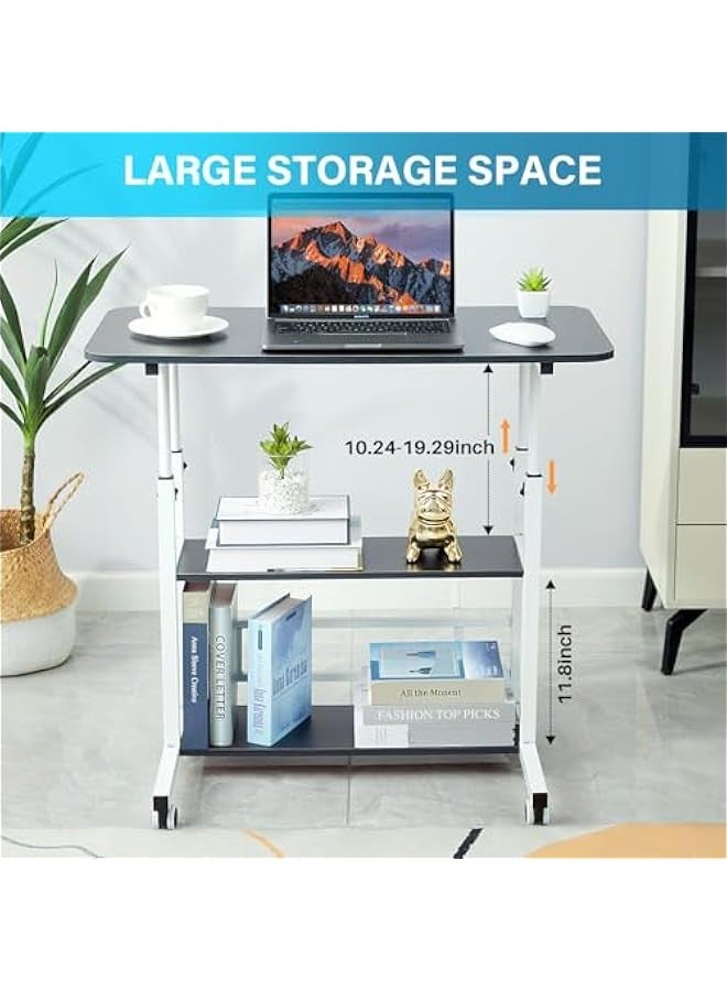 DURKU Portable Student Desk with Adjustable Height, Ideal for Home Office or Small Spaces. Mobile Laptop Table with Storage, Perfect for Bedside Study or Work. 31.5 Standing Desk on Wheels for Gaming. - Image 3