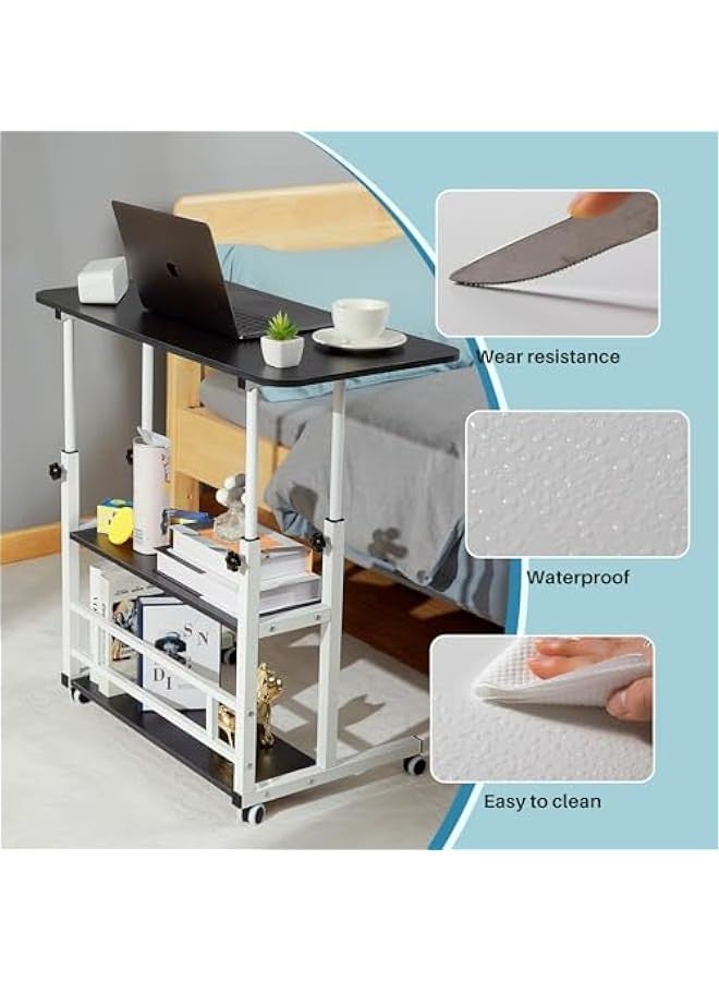 DURKU Portable Student Desk with Adjustable Height, Ideal for Home Office or Small Spaces. Mobile Laptop Table with Storage, Perfect for Bedside Study or Work. 31.5 Standing Desk on Wheels for Gaming. - Image 4