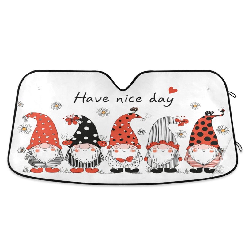 Ladybug Gnomes Daisy Car Windshield Sunshades Spring Summer Floral Sun Shade Reflective Block UV Rays Protector Keep Your Vehicle Cool Sun Visor Cover Foldable for Car Truck SUV S