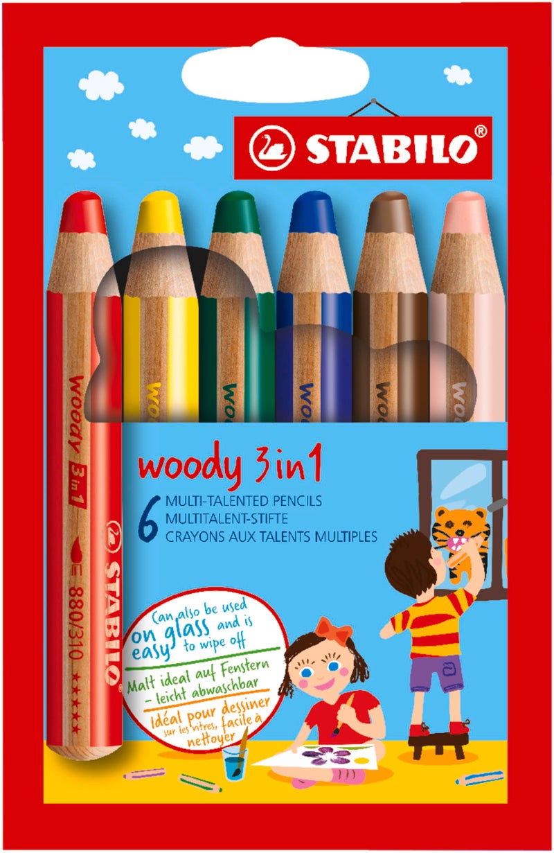 STABILO MultiTalented Pencil woody 3 in 1 Pack of 6 Assorted Colors - Image 2