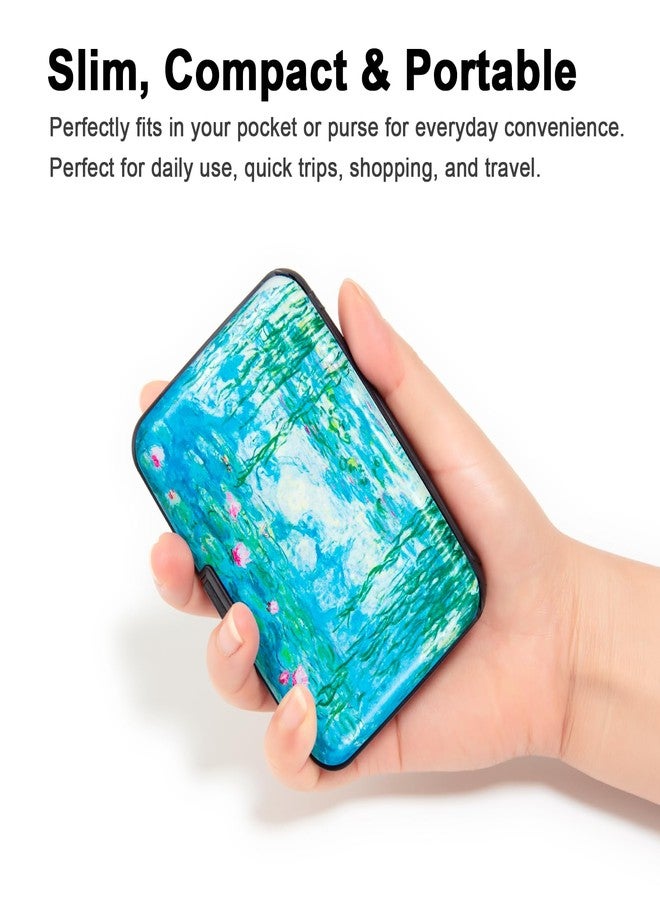 Kaabao Credit Card Holder Small RFID Blocking Wallet Business Metal Slim Mini Aluminum Hard Case for Women Men Gift (Water Lilies) - Image 2