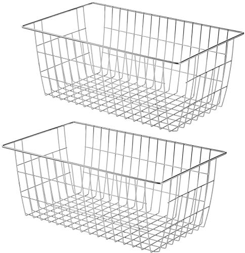 SANNO Freezer Baskets for Storage Pantry Large Metal Wire Food Storage Organizer Bin Basket with Handles - for Kitchen Cabinets, Pantry, Bathroom, Laundry Room, Closets, Garage - Chrome，2 pack - Image 5