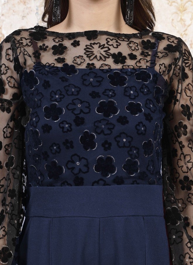 Navy Blue Embellished Basic Jumpsuit for Women