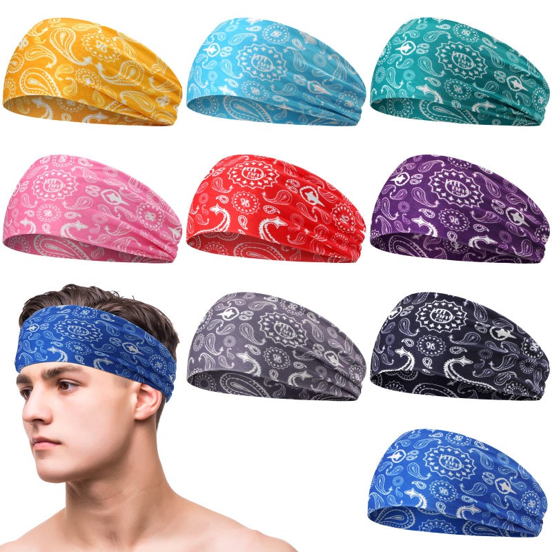 Zhanmai Men's Sweatbands for Workout: Camo Headband, Wide Sweat-Absorbing Head Band for Basketball, Football, Cycling, Running, Yoga, 4.7 x 9.8 Inch (Bandanna Style) - Image 1