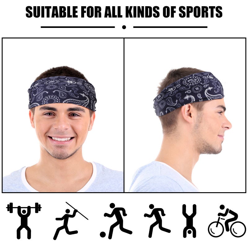 Zhanmai Men's Sweatbands for Workout: Camo Headband, Wide Sweat-Absorbing Head Band for Basketball, Football, Cycling, Running, Yoga, 4.7 x 9.8 Inch (Bandanna Style) - Image 3