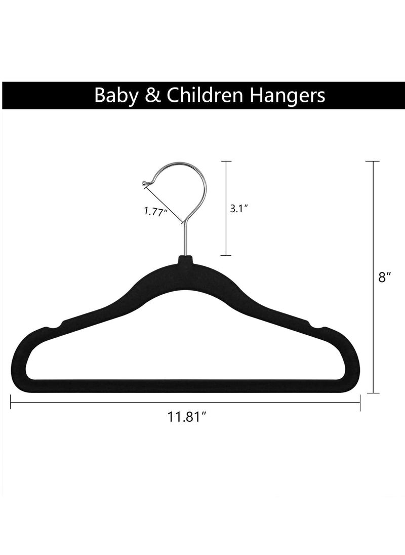 Rightsure Rightsure Baby Clothes Hangers, Kids Velvet Hangers, Baby Toddler Kids Hangers With Swivel 360 Hook, Notched Shoulder Design For Children Clothes, Sturdy&Durable Clothes Hangers (Black, 50pcs)  - Image 2