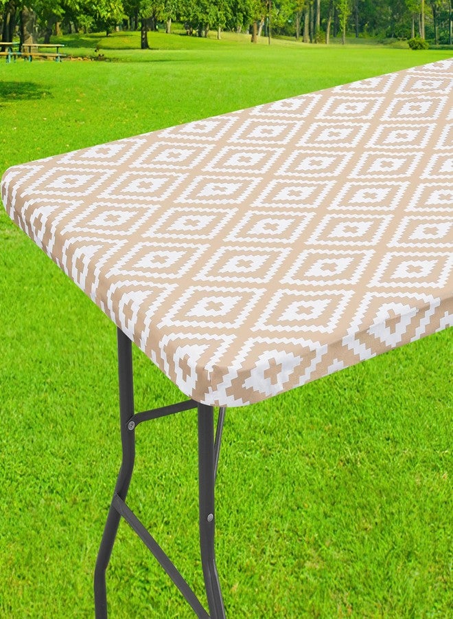 Smiry Rectangle Picnic Table Cloth, Waterproof Elastic Fitted Outdoor Tablecloths for 6 Foot Tables, Wipeable Flannel Backed Vinyl Table Cover for Camping, Dining and Indoor (30"x72", Khaki) - Image 1