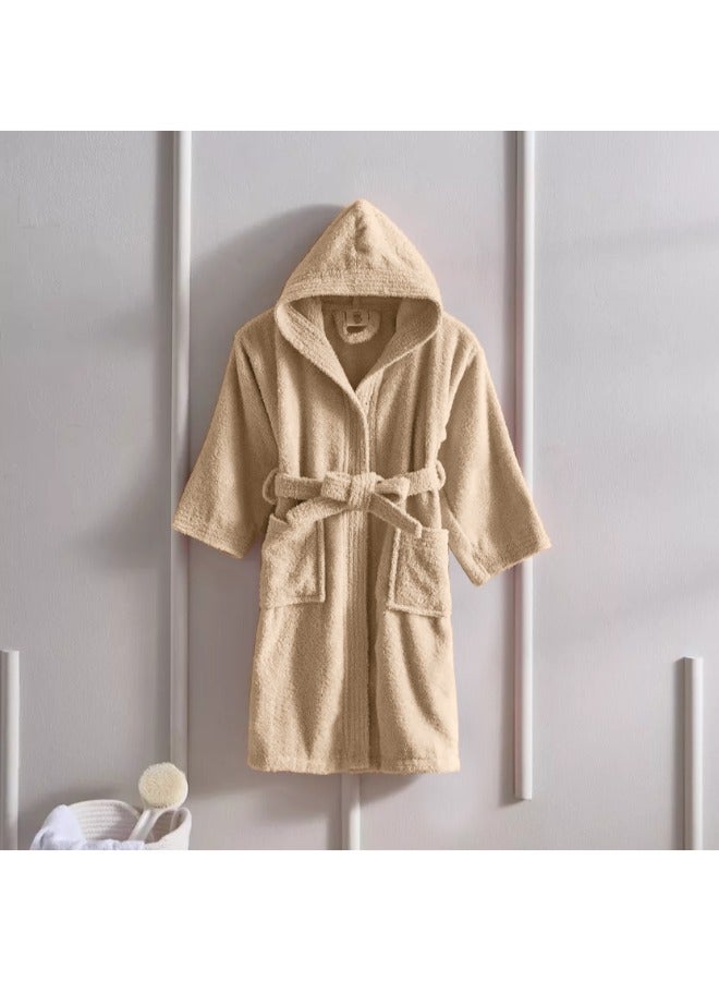 BYFT Daffodil (Beige) Premium 8 yr Kids Hooded Bathrobe 100% Terry Cotton, Highly Absorbent and Quick dry, Hotel and Spa Quality Bathrobe for Boy and Girl-400 Gsm - Image 1