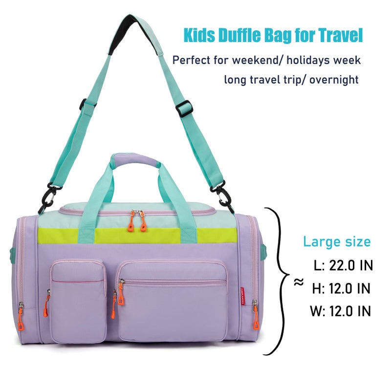 HawLander Large Kids Duffle Bag for Travel, Overnight, or Weekender, 22" inch (Light Green) - Image 5