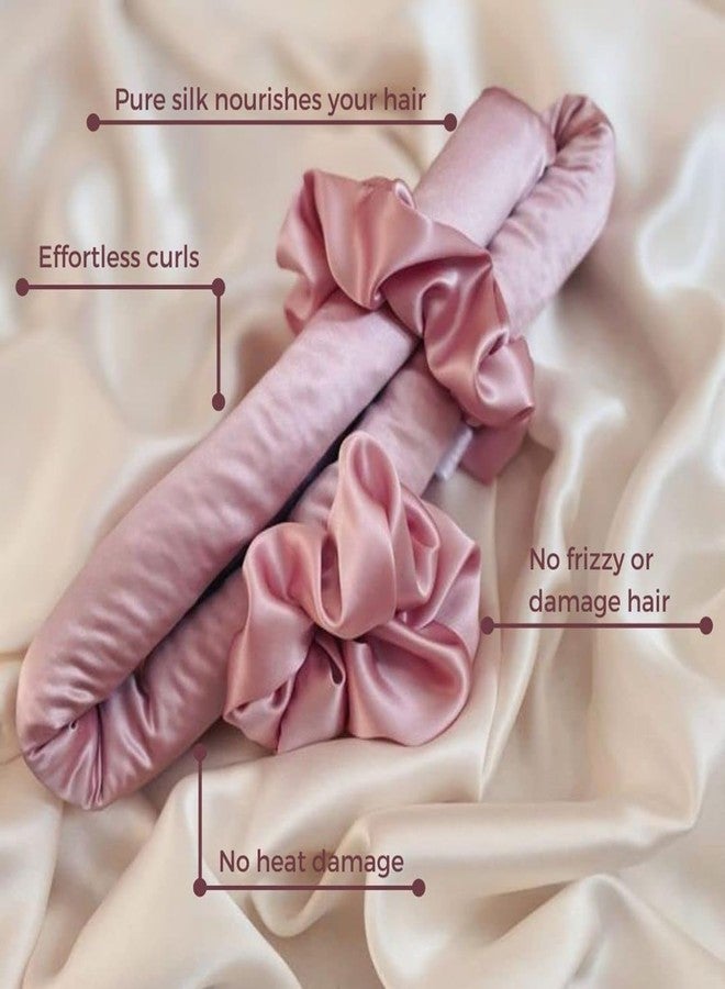 FURBO Mulberry Silk Heatless Hair Styling Curling Rod Set | Hair Curler with Scrunchies & Clutcher Headband | Create Heatless Curls & Waves Without Damage | Soft Silk Curl Rod Styling Tool for All Hair Types | Pink 2 Set - Image 4