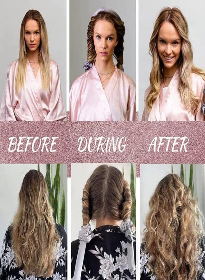 FURBO Mulberry Silk Heatless Hair Styling Curling Rod Set | Hair Curler with Scrunchies & Clutcher Headband | Create Heatless Curls & Waves Without Damage | Soft Silk Curl Rod Styling Tool for All Hair Types | Pink 2 Set - Image 5