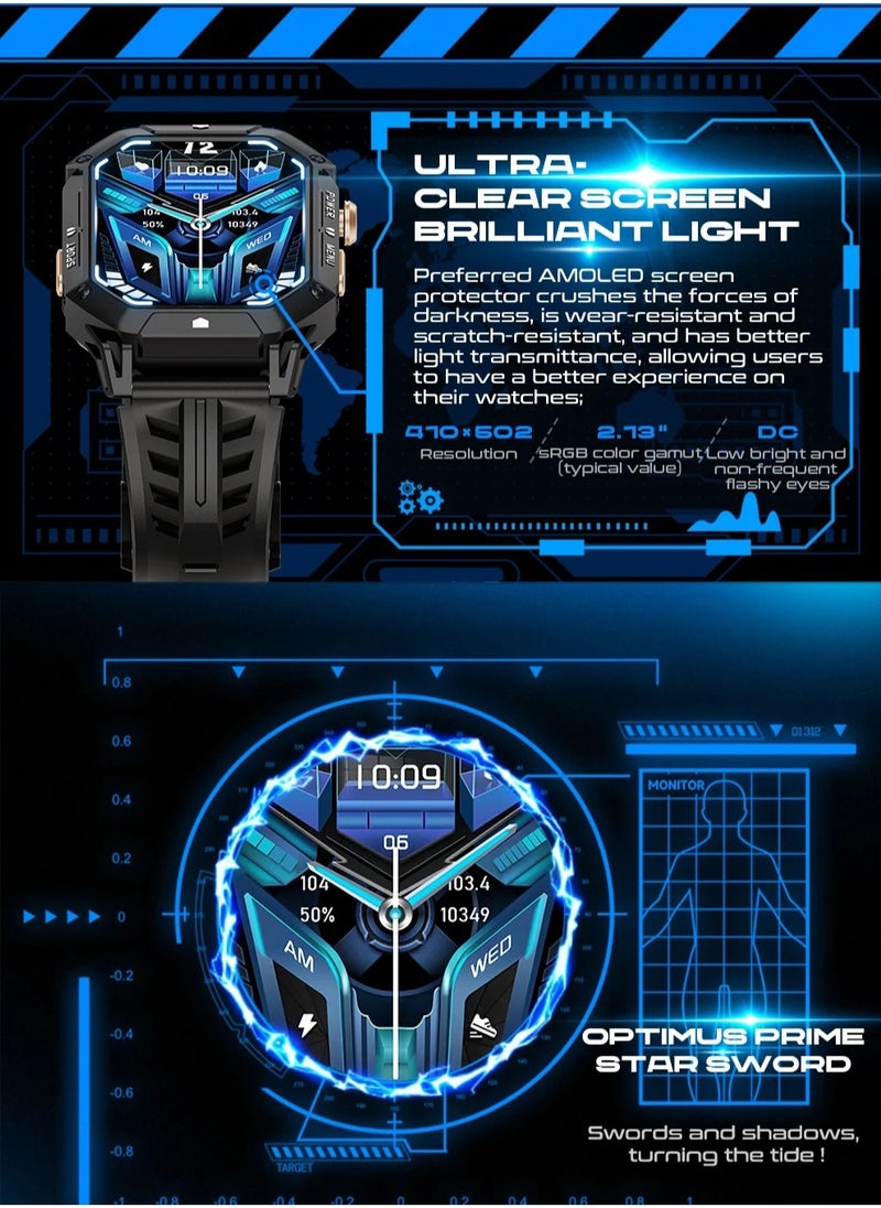 Cubot - Rugged X1 Smart Watch 2.13-inch AMOLED Display Waterproof 100+ Sports Modes and Multi-Functions(Bluetooth Call/Heart Rate) 20-30 Days Battery Life iOS and Android App OS - Black - Image 1