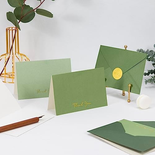 Crisky Sage Green Thank You Cards with Envelopes & Stickers， 50 Pack Bridal Shower Graduation Thank You Cards Small Business, Wedding Baby Shower Birthday Funeral Notes Bulk - Image 3