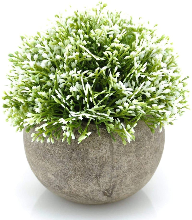 Velener White Mini Artificial Plant Topiary Ball Pot Set Magnolia Flowers Cottagecore Decor Indoor Plant Shelf Home Office Small Desk Decorations Green Room Accessories Bathroom Kitchen Counter Aloe
