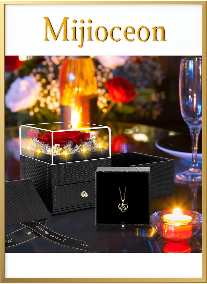 Mijioceon Preserved Red Real Rose with Heart I Love You Necklace -Eternal Flowers Rose Birthday Gifts for Women Her Mom Wife Girlfriend Grandma on Valentines Mothers Day Christmas Anniversary Romantic-Red  - Image 3