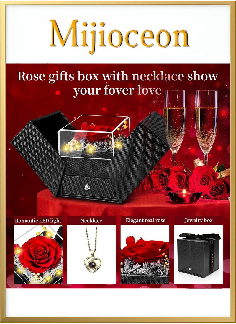 Mijioceon Preserved Red Real Rose with Heart I Love You Necklace -Eternal Flowers Rose Birthday Gifts for Women Her Mom Wife Girlfriend Grandma on Valentines Mothers Day Christmas Anniversary Romantic-Red  - Image 4