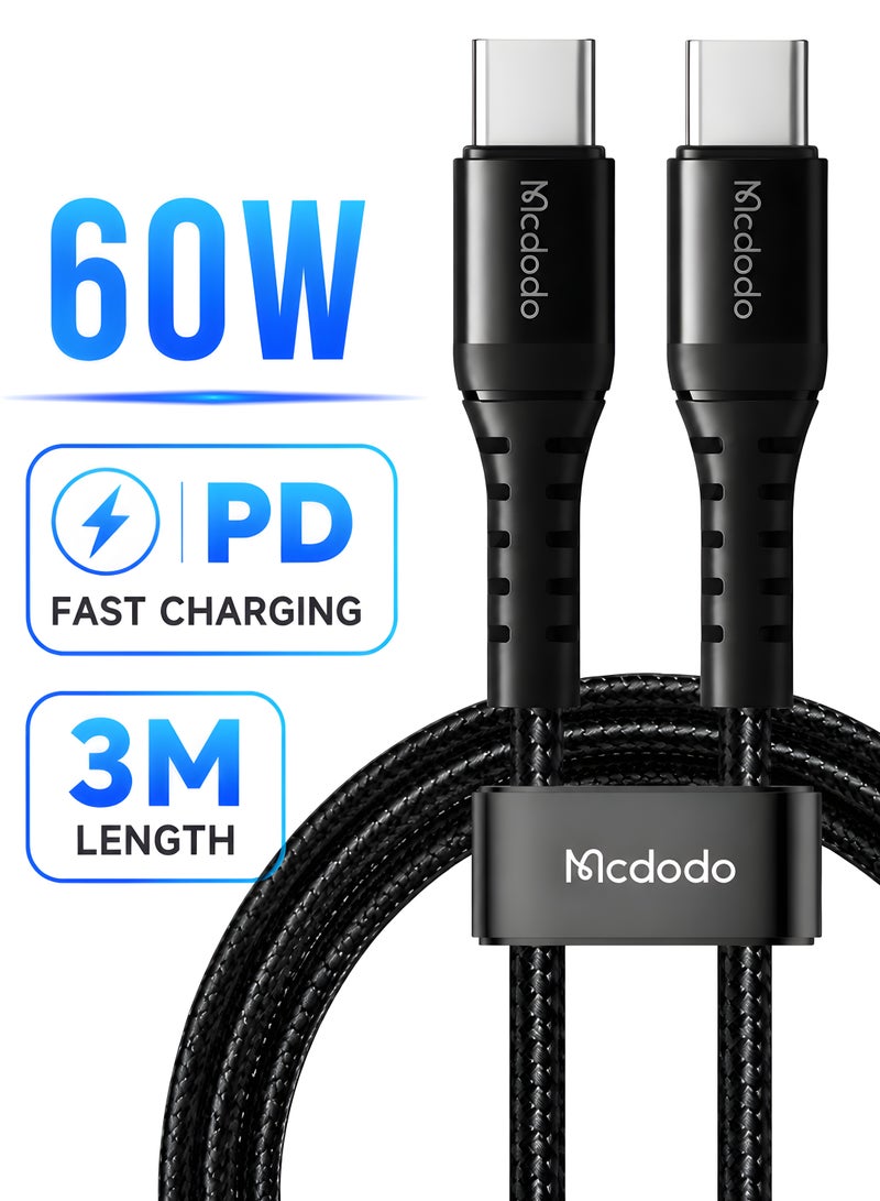 Mcdodo 60W USB-C to USB-C Cable 3M – Fast Charging PD 3.0, Braided Nylon Durable Cable, Compatible with iPhone 16/15 Series, iPad, MacBook, Samsung Galaxy, Laptop - Image 1