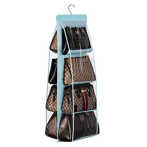 Lirex Handbag Hanging Purse Organizer for Closet, 8 Pocket Handbag Storage Organizer Hanger Oxford Cloth Closet Organizer for Family Closet Bedroom, Foldable and Universal Fit, Light Blue - Image 1