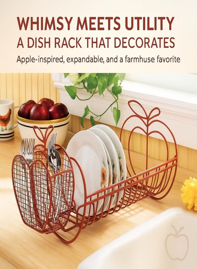 Jumbl Expandable Dish Drying Rack - Apple Decor Metal Dish Drainer with Utensil Holder, Adjustable 14"-27", Rust-Proof Countertop Dish Strainer for Kitchen Sink, RV, or Outdoor Use - Image 2