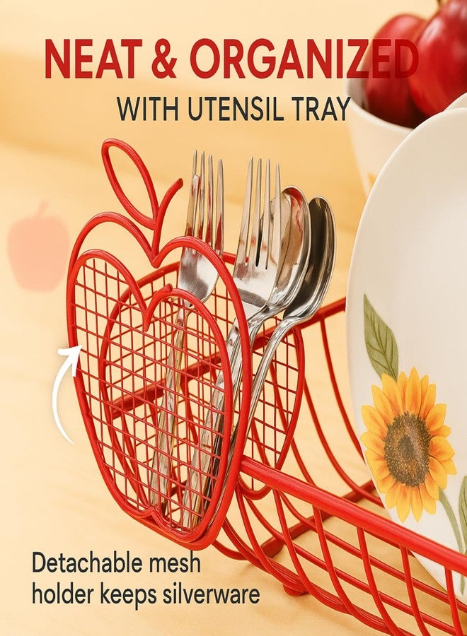 Jumbl Expandable Dish Drying Rack - Apple Decor Metal Dish Drainer with Utensil Holder, Adjustable 14"-27", Rust-Proof Countertop Dish Strainer for Kitchen Sink, RV, or Outdoor Use - Image 5