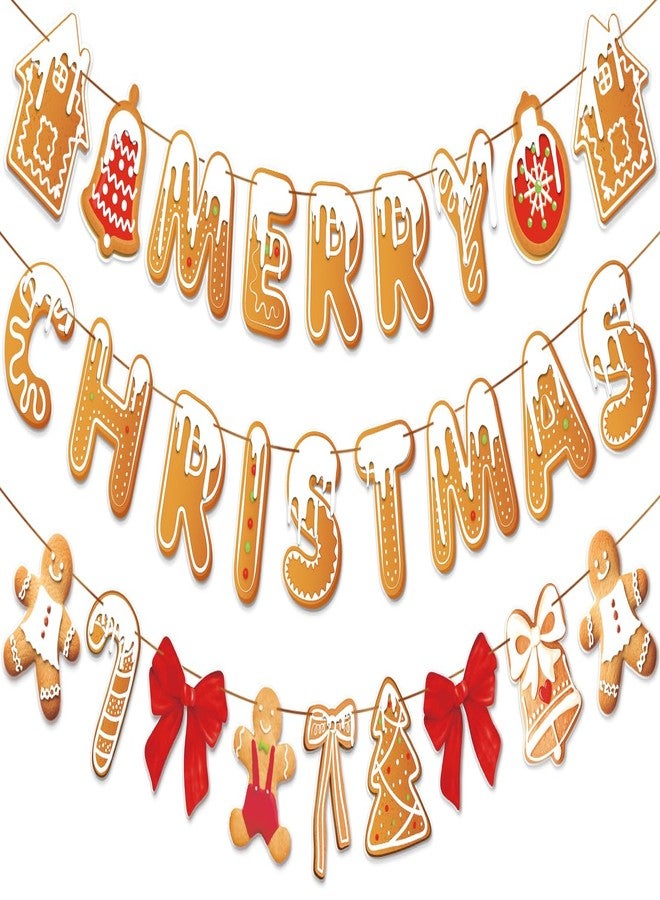 PAPER JAZZ Gingerbread Christmas Decoration Merry Christmas Banner,3 Pcs Gingerbread Christmas Garland,Xmas Backdrop Cute Hanging Decor for Wall, Tree, Door, Yard, Home, Office, Indoor Outdoor. - Image 1